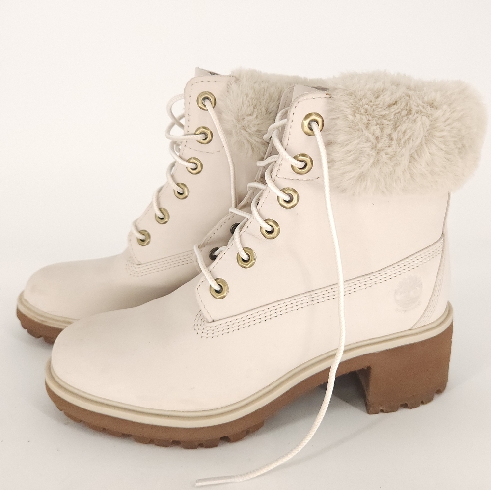 Timberland Kinsley 6" Nubuck White Fur-Lined Waterproof Boots Women's Size 7.5M